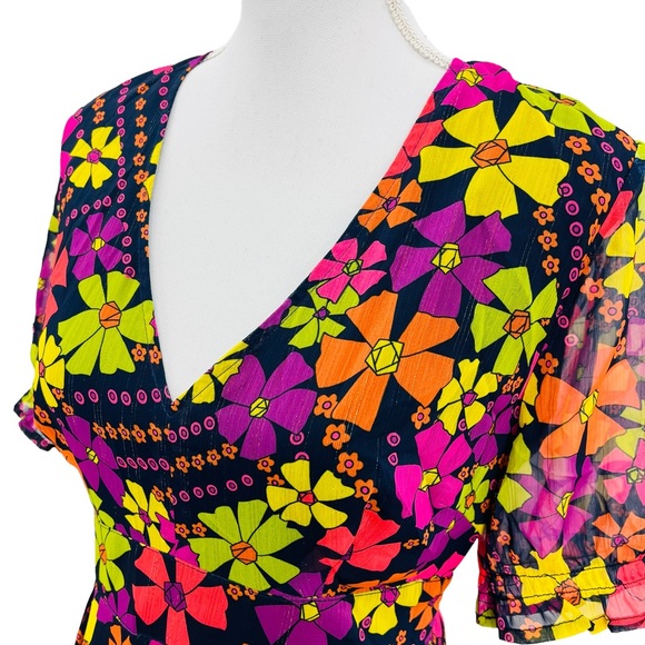 Julie Brown New York Floral Fit and Flare Dress Multicolor Metallic Sz 6 - Picture 11 of 12